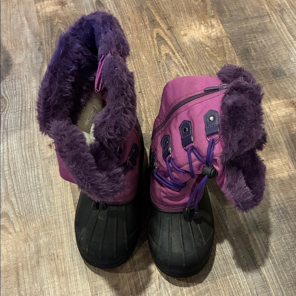 Kids Purple Faux-Fur Winter Boots